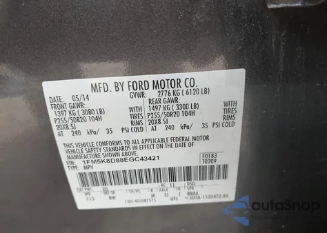 2014 Ford Explorer Xlt from USA, damaged, VIN 1FM5K8D88EGC43421